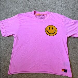 Aviator Nation Pink Tee with Smiley Graphic